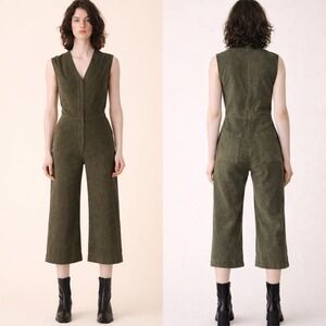 Prairie Underground Olive Green Fine Again Corduroy Jumpsuit Wide Leg Cropped XS